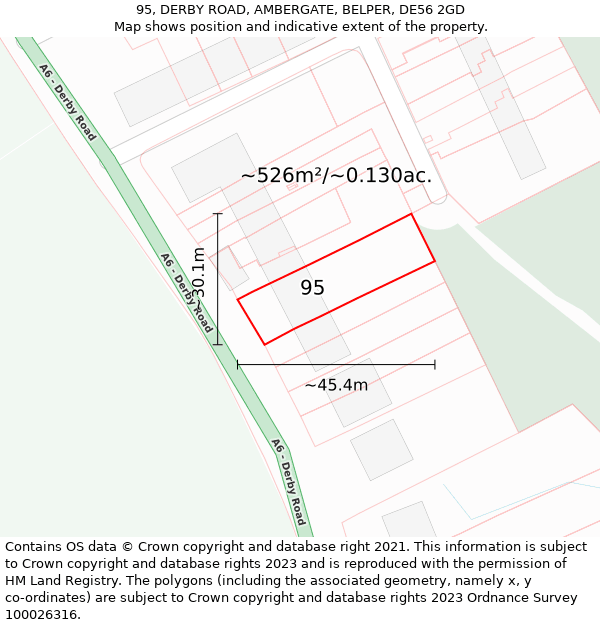 95, DERBY ROAD, AMBERGATE, BELPER, DE56 2GD: Plot and title map