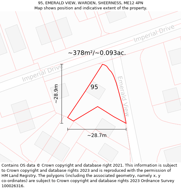 95, EMERALD VIEW, WARDEN, SHEERNESS, ME12 4PN: Plot and title map