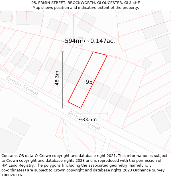 95, ERMIN STREET, BROCKWORTH, GLOUCESTER, GL3 4HE: Plot and title map