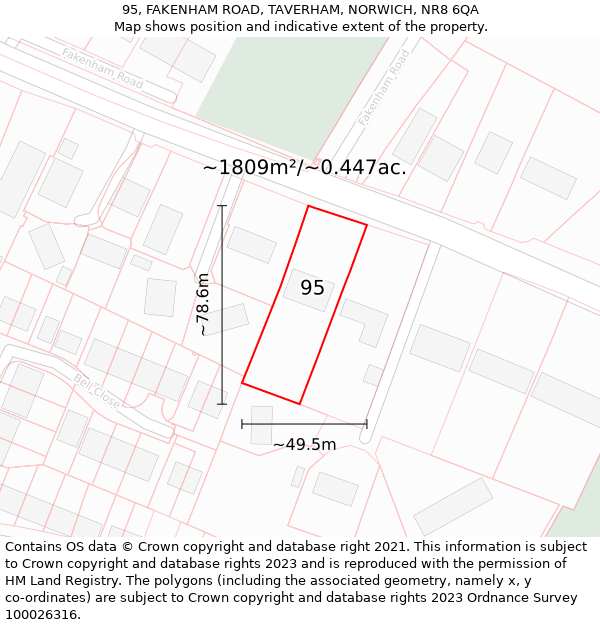 95, FAKENHAM ROAD, TAVERHAM, NORWICH, NR8 6QA: Plot and title map