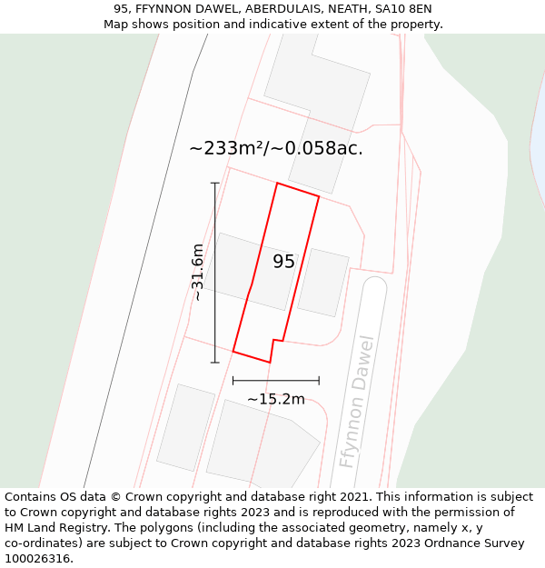 95, FFYNNON DAWEL, ABERDULAIS, NEATH, SA10 8EN: Plot and title map