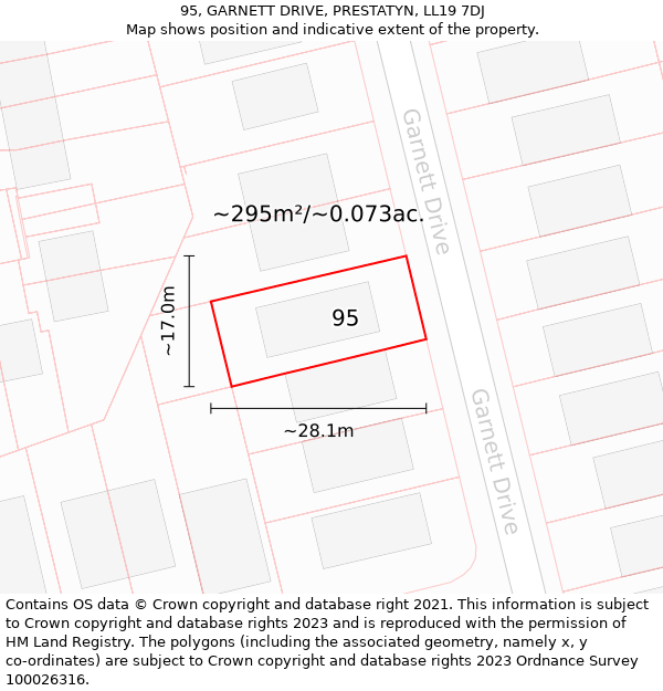 95, GARNETT DRIVE, PRESTATYN, LL19 7DJ: Plot and title map