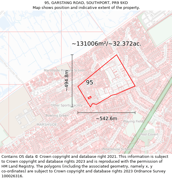 95, GARSTANG ROAD, SOUTHPORT, PR9 9XD: Plot and title map