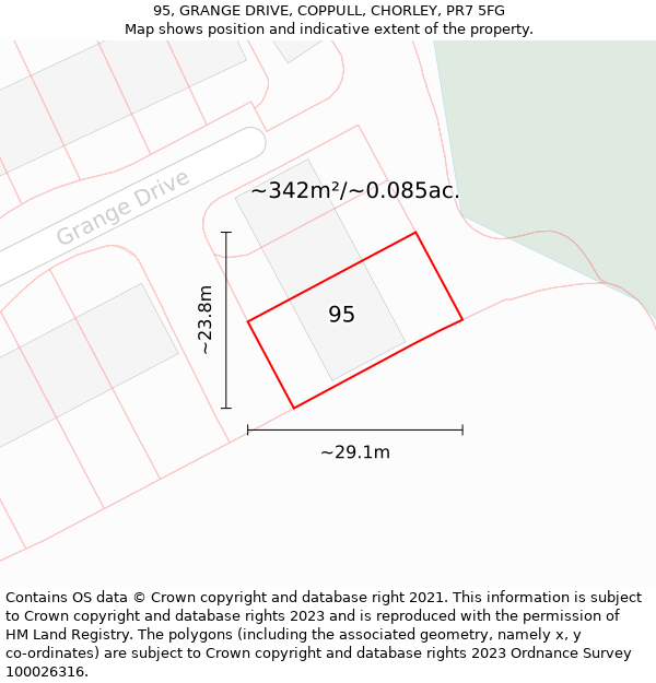 95, GRANGE DRIVE, COPPULL, CHORLEY, PR7 5FG: Plot and title map