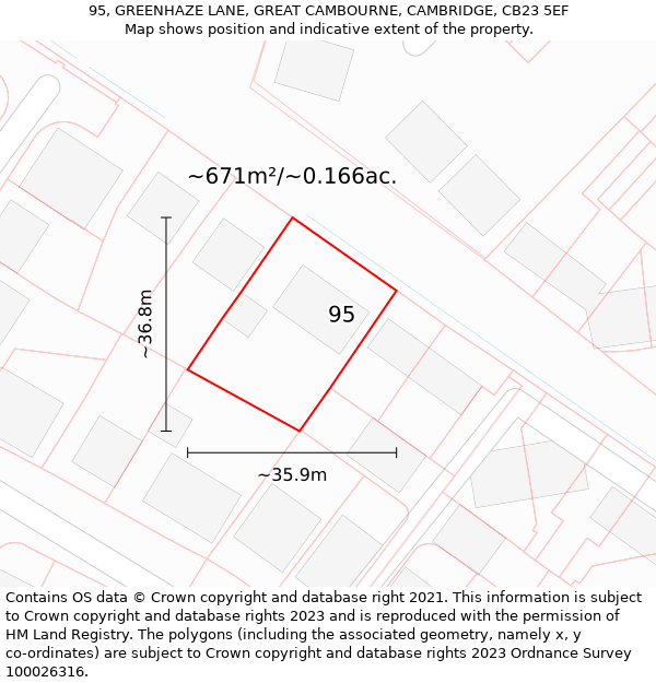 95, GREENHAZE LANE, GREAT CAMBOURNE, CAMBRIDGE, CB23 5EF: Plot and title map