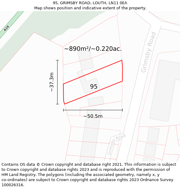 95, GRIMSBY ROAD, LOUTH, LN11 0EA: Plot and title map