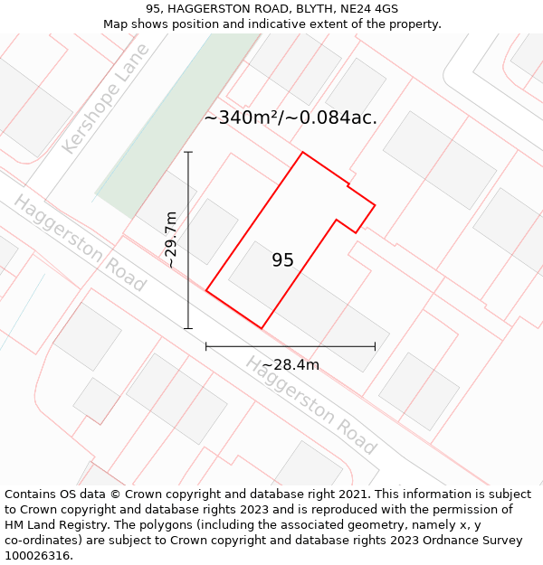 95, HAGGERSTON ROAD, BLYTH, NE24 4GS: Plot and title map