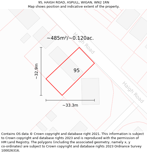 95, HAIGH ROAD, ASPULL, WIGAN, WN2 1RN: Plot and title map