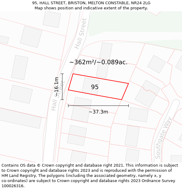 95, HALL STREET, BRISTON, MELTON CONSTABLE, NR24 2LG: Plot and title map