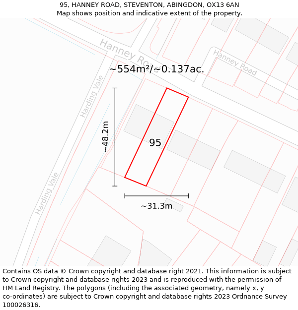 95, HANNEY ROAD, STEVENTON, ABINGDON, OX13 6AN: Plot and title map