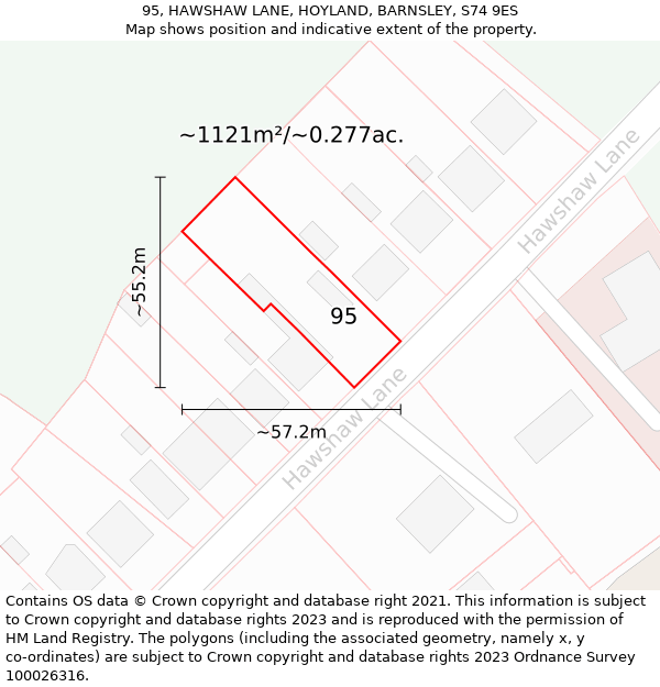 95, HAWSHAW LANE, HOYLAND, BARNSLEY, S74 9ES: Plot and title map