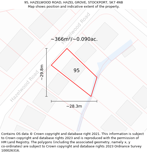 95, HAZELWOOD ROAD, HAZEL GROVE, STOCKPORT, SK7 4NB: Plot and title map