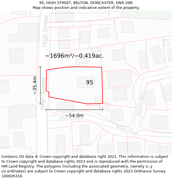 95, HIGH STREET, BELTON, DONCASTER, DN9 1NR: Plot and title map