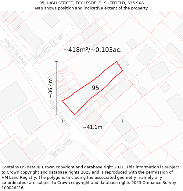 95, HIGH STREET, ECCLESFIELD, SHEFFIELD, S35 9XA: Plot and title map