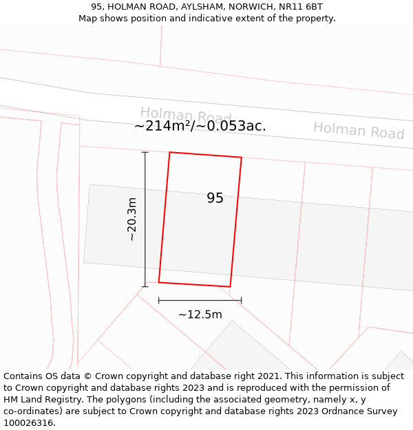 95, HOLMAN ROAD, AYLSHAM, NORWICH, NR11 6BT: Plot and title map