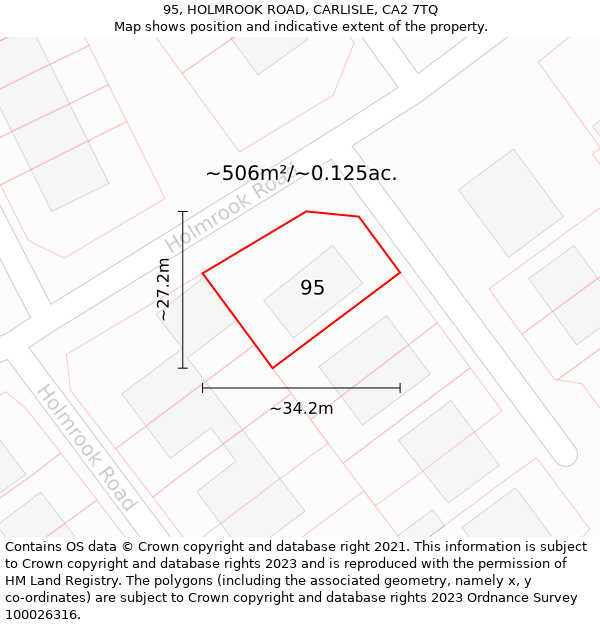 95, HOLMROOK ROAD, CARLISLE, CA2 7TQ: Plot and title map