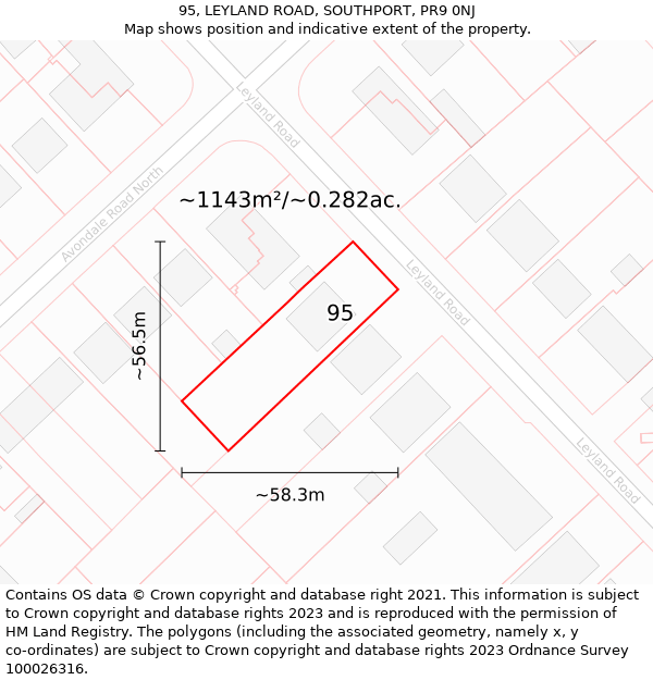 95, LEYLAND ROAD, SOUTHPORT, PR9 0NJ: Plot and title map