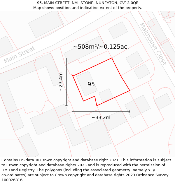 95, MAIN STREET, NAILSTONE, NUNEATON, CV13 0QB: Plot and title map