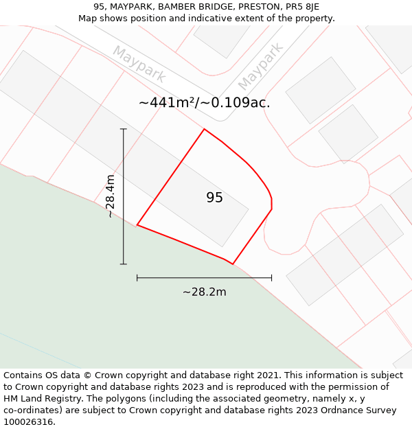 95, MAYPARK, BAMBER BRIDGE, PRESTON, PR5 8JE: Plot and title map