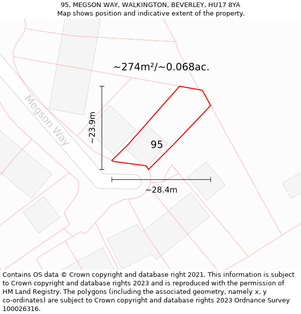 95, MEGSON WAY, WALKINGTON, BEVERLEY, HU17 8YA: Plot and title map