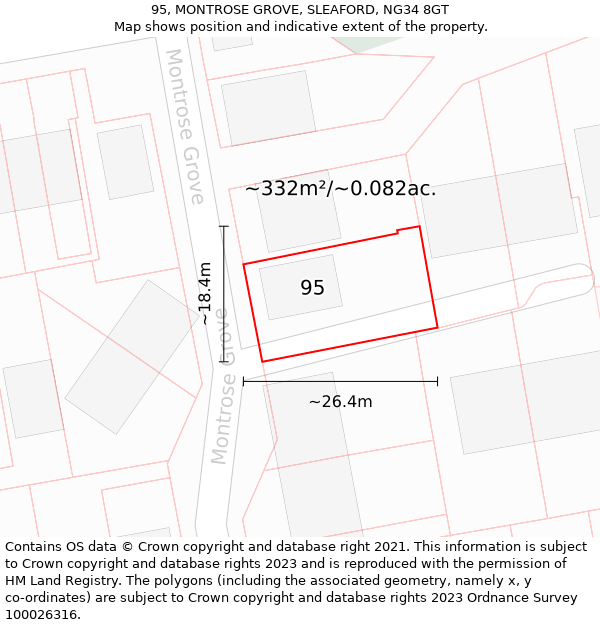 95, MONTROSE GROVE, SLEAFORD, NG34 8GT: Plot and title map