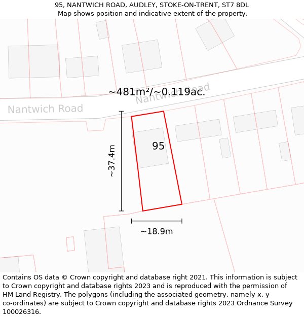 95, NANTWICH ROAD, AUDLEY, STOKE-ON-TRENT, ST7 8DL: Plot and title map