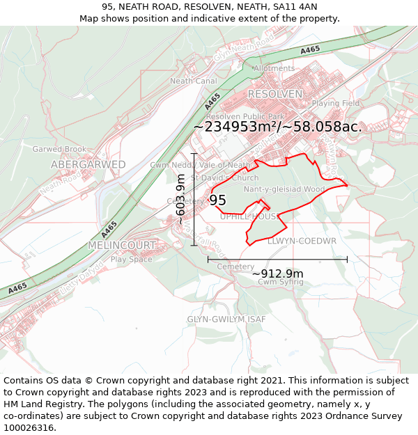 95, NEATH ROAD, RESOLVEN, NEATH, SA11 4AN: Plot and title map