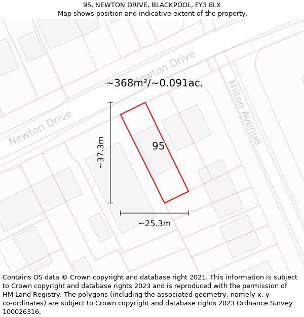 95, NEWTON DRIVE, BLACKPOOL, FY3 8LX: Plot and title map