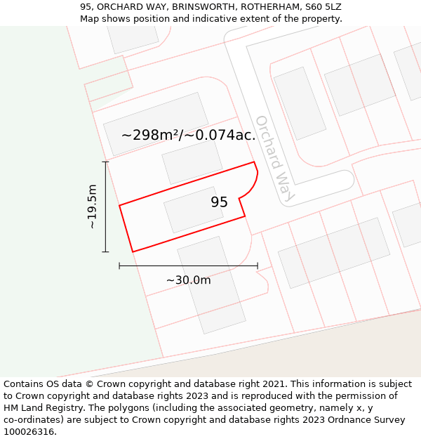 95, ORCHARD WAY, BRINSWORTH, ROTHERHAM, S60 5LZ: Plot and title map