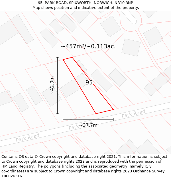 95, PARK ROAD, SPIXWORTH, NORWICH, NR10 3NP: Plot and title map