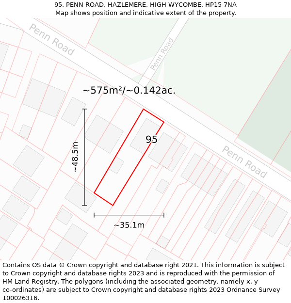 95, PENN ROAD, HAZLEMERE, HIGH WYCOMBE, HP15 7NA: Plot and title map