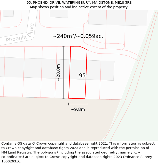 95, PHOENIX DRIVE, WATERINGBURY, MAIDSTONE, ME18 5RS: Plot and title map