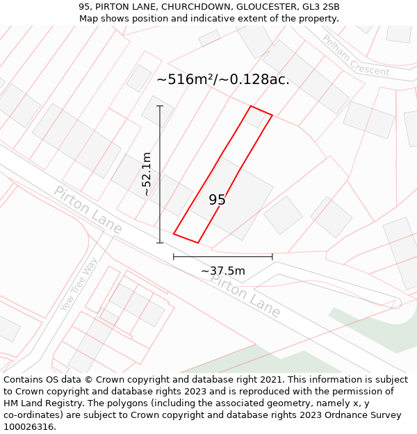 95, PIRTON LANE, CHURCHDOWN, GLOUCESTER, GL3 2SB: Plot and title map