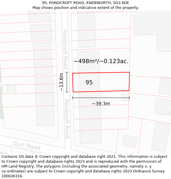 95, PONDCROFT ROAD, KNEBWORTH, SG3 6DE: Plot and title map