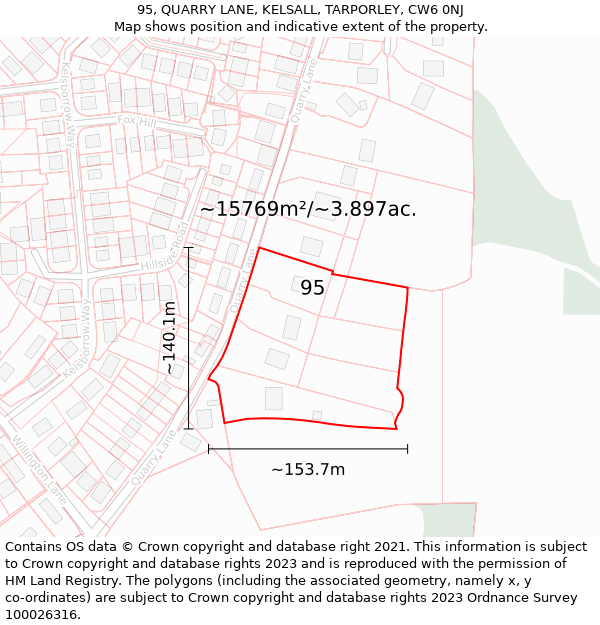 95, QUARRY LANE, KELSALL, TARPORLEY, CW6 0NJ: Plot and title map