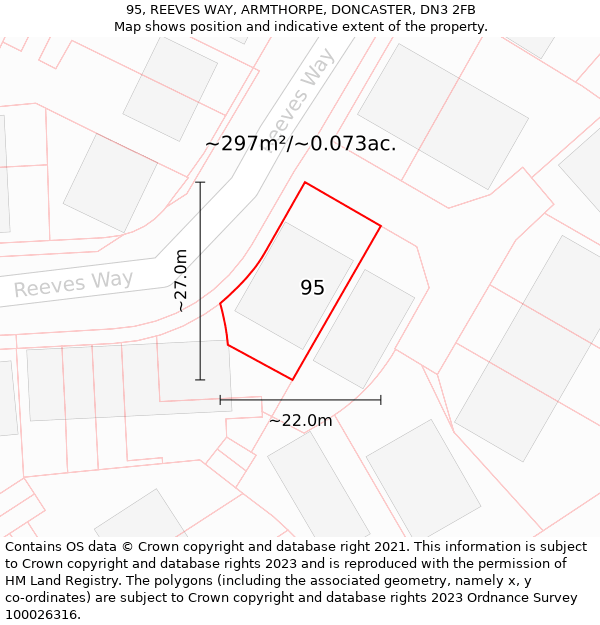 95, REEVES WAY, ARMTHORPE, DONCASTER, DN3 2FB: Plot and title map