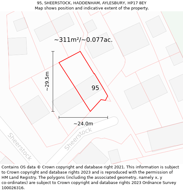 95, SHEERSTOCK, HADDENHAM, AYLESBURY, HP17 8EY: Plot and title map