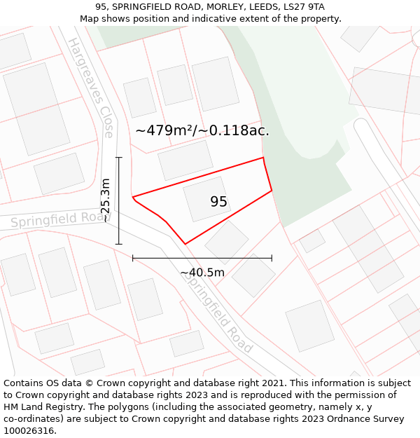95, SPRINGFIELD ROAD, MORLEY, LEEDS, LS27 9TA: Plot and title map