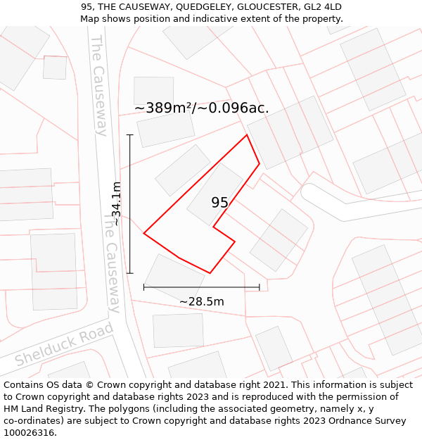 95, THE CAUSEWAY, QUEDGELEY, GLOUCESTER, GL2 4LD: Plot and title map