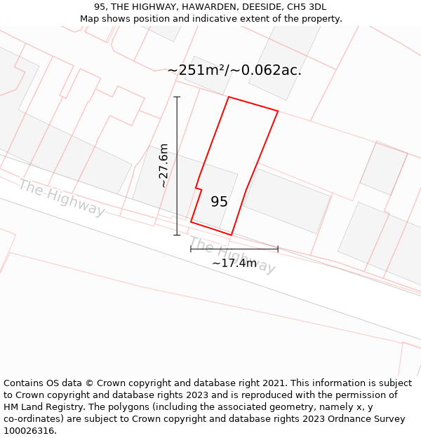 95, THE HIGHWAY, HAWARDEN, DEESIDE, CH5 3DL: Plot and title map