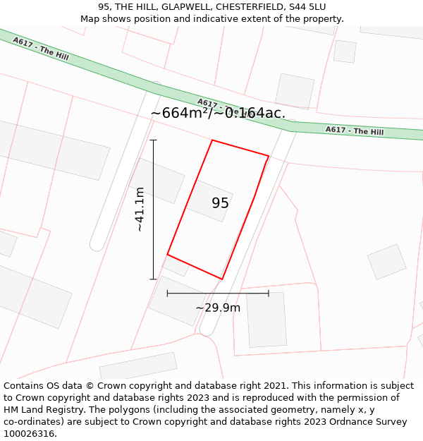 95, THE HILL, GLAPWELL, CHESTERFIELD, S44 5LU: Plot and title map