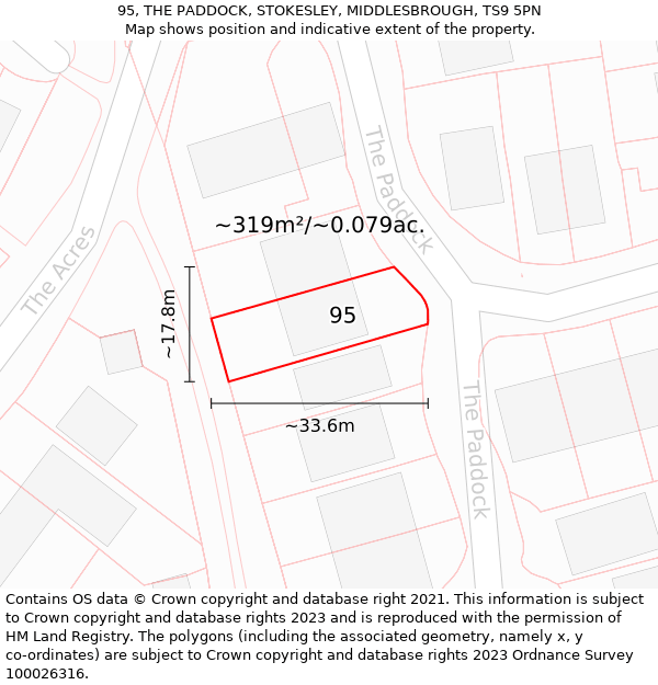 95, THE PADDOCK, STOKESLEY, MIDDLESBROUGH, TS9 5PN: Plot and title map