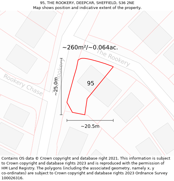 95, THE ROOKERY, DEEPCAR, SHEFFIELD, S36 2NE: Plot and title map