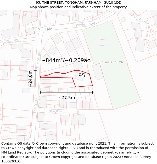 95, THE STREET, TONGHAM, FARNHAM, GU10 1DD: Plot and title map