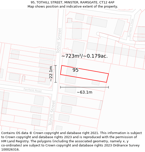 95, TOTHILL STREET, MINSTER, RAMSGATE, CT12 4AP: Plot and title map