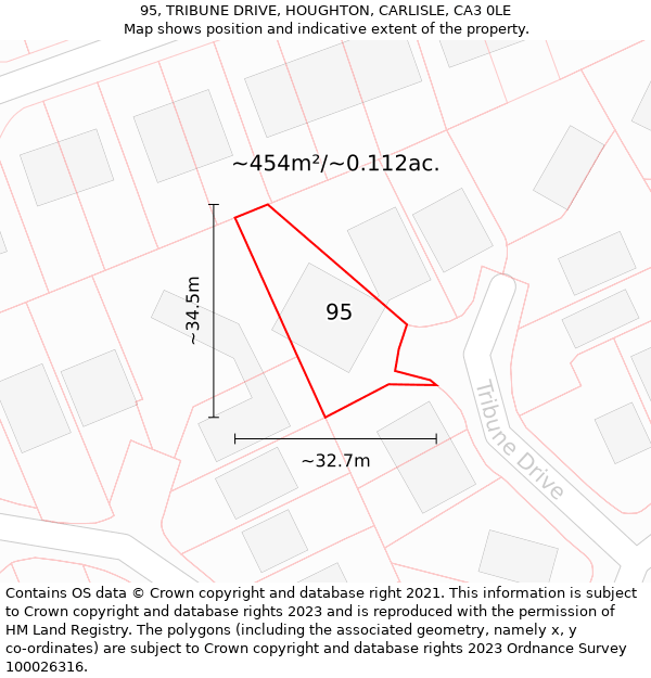 95, TRIBUNE DRIVE, HOUGHTON, CARLISLE, CA3 0LE: Plot and title map
