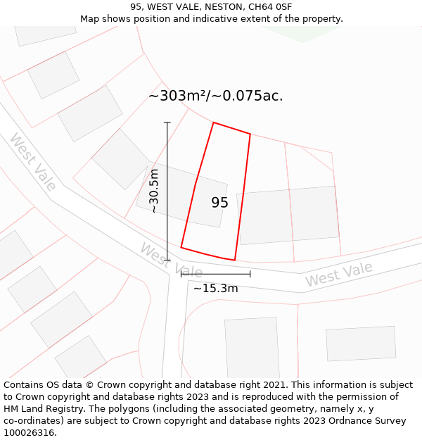 95, WEST VALE, NESTON, CH64 0SF: Plot and title map