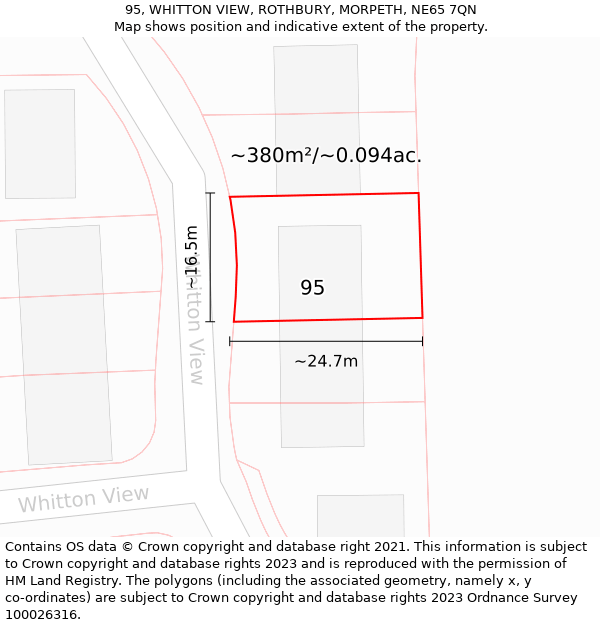 95, WHITTON VIEW, ROTHBURY, MORPETH, NE65 7QN: Plot and title map