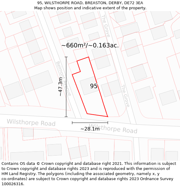 95, WILSTHORPE ROAD, BREASTON, DERBY, DE72 3EA: Plot and title map