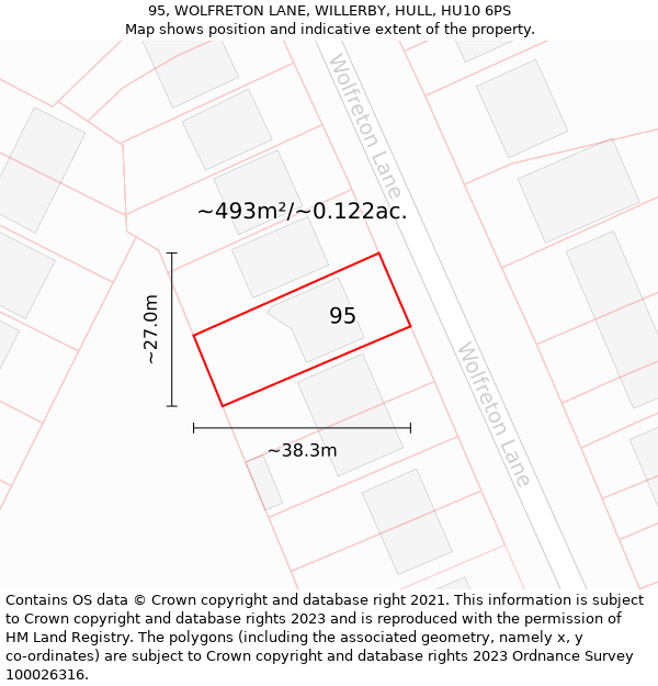 95, WOLFRETON LANE, WILLERBY, HULL, HU10 6PS: Plot and title map